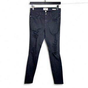 FRAME Le Skinny de Jeanne in Black Distressed Denim